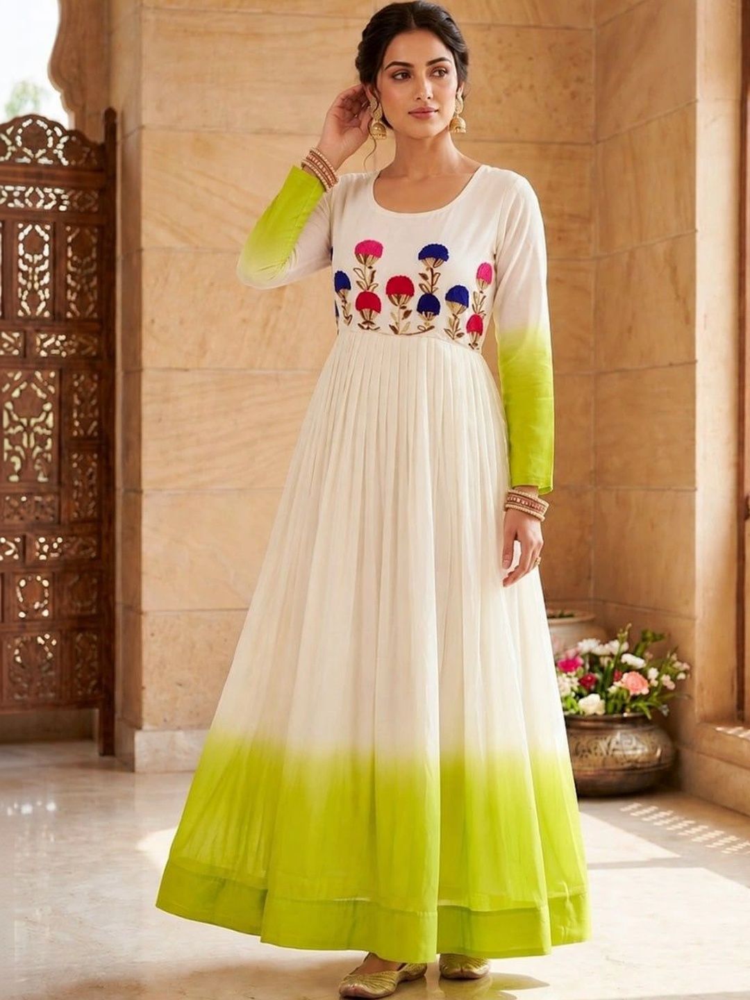 white anarkali dress Gorgeous Apsara Suit Set Short Sleeve = 14 Fabric White Chanderi Anarkali With Thread