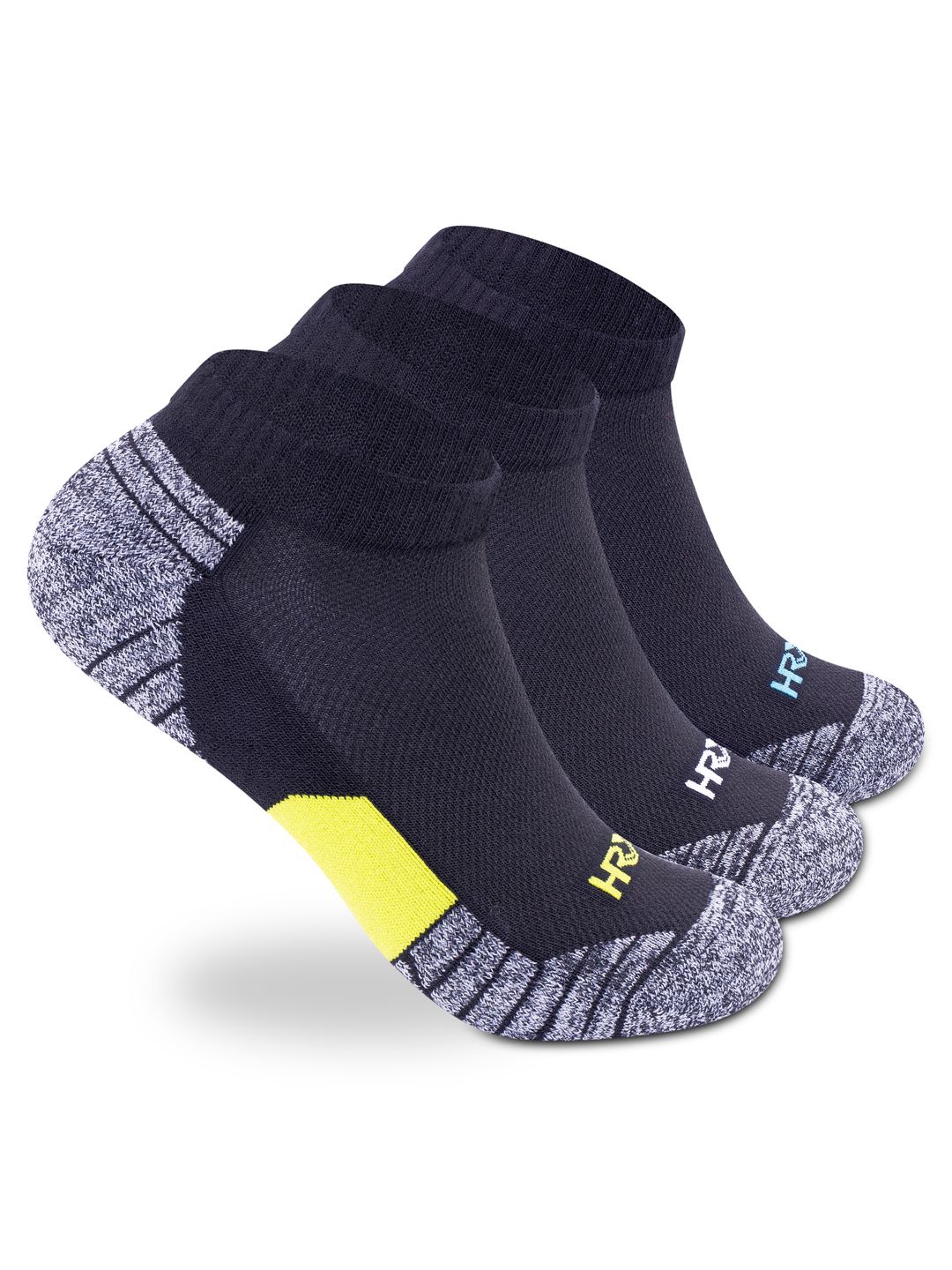 HRX by Hrithik Roshan Men Pack Of 3 Black & Blue Patterned Cotton Ankle Length Socks