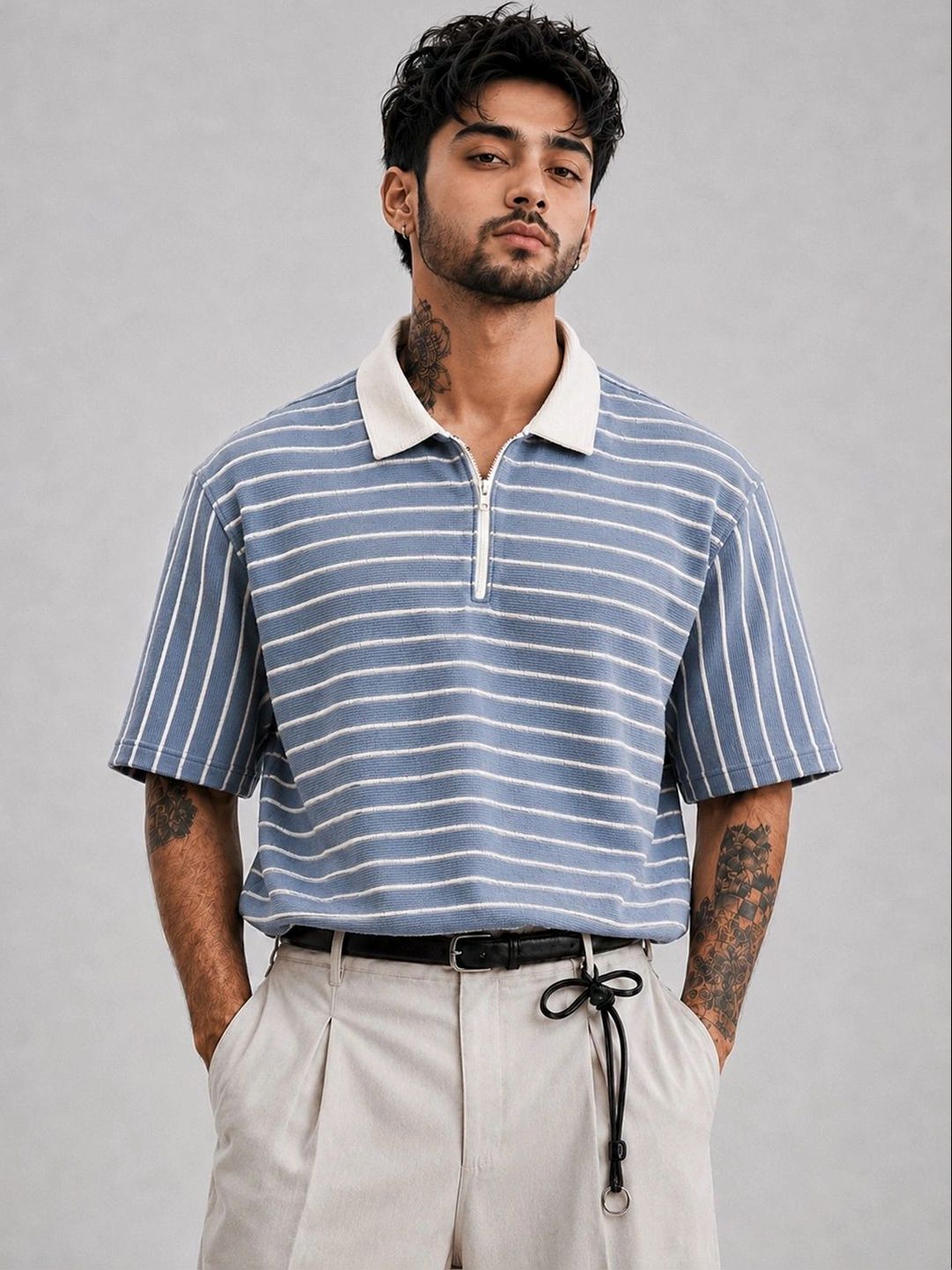 Force Men Striped Polo Collar T-shirt
