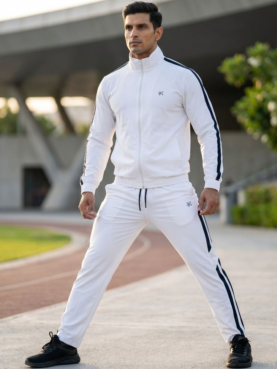 HRX by Hrithik Roshan White Mock Collar Tracksuits