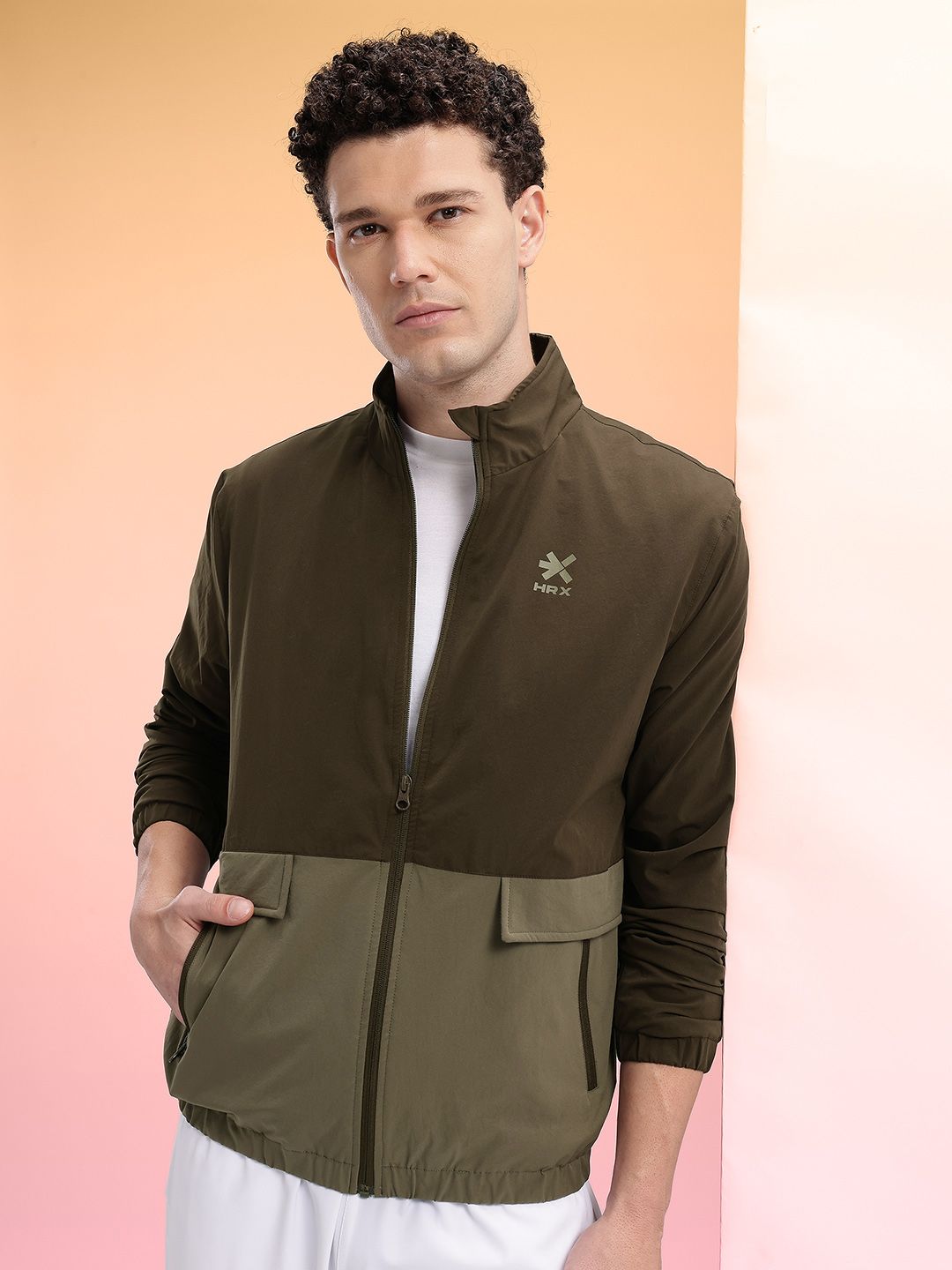 HRX by Hrithik Roshan Mock Collar Paneled Bomber Jacket