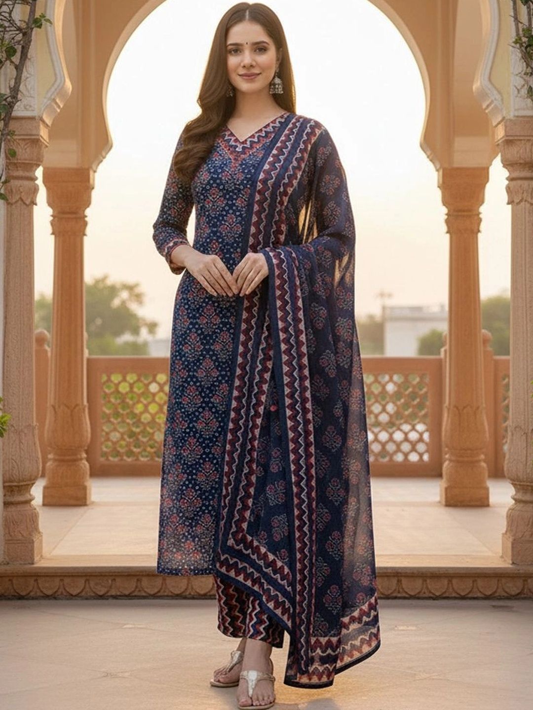 PREM KUMAR PREM KUMAR Women Ethnic Motifs Printed Regular Kurta with Trousers & With Dupatta