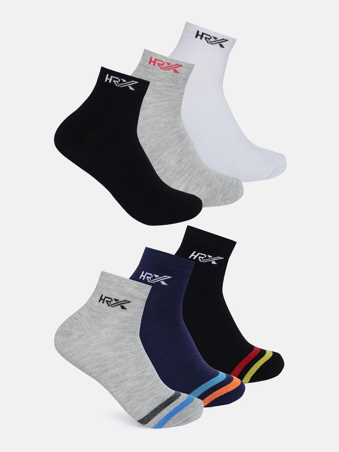 HRX by Hrithik Roshan Men Pack of 6 Cotton Blend Striped Ankle Length Socks