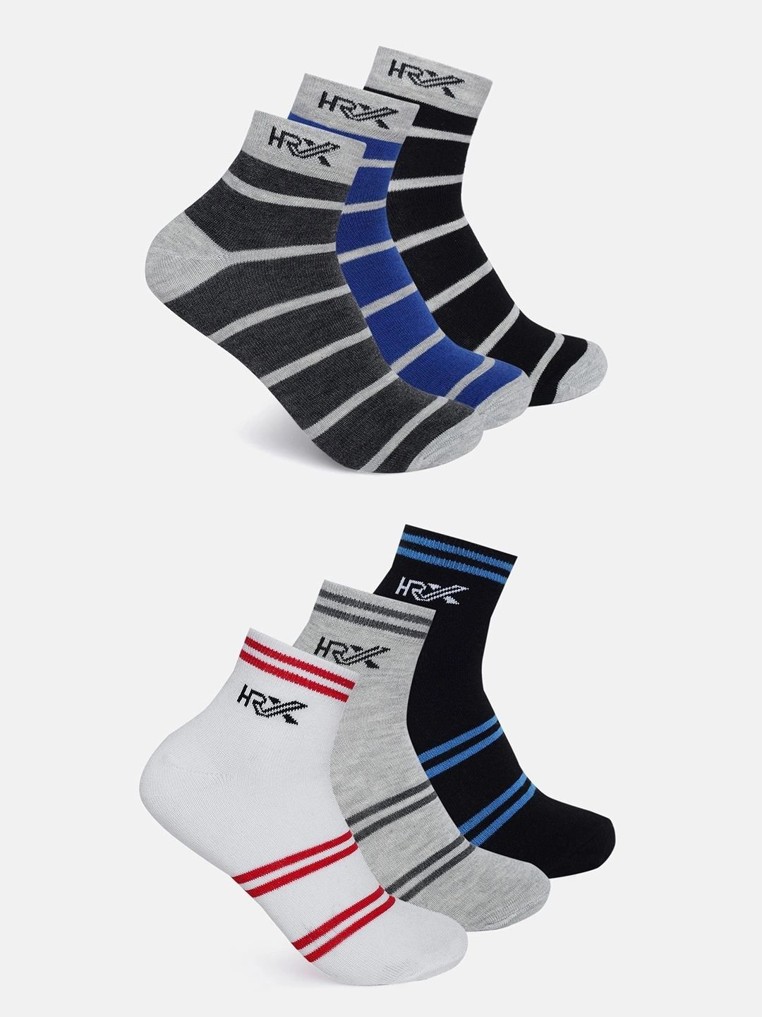 HRX by Hrithik Roshan Men Pack of 6 Cotton Blend Striped Above Ankle Socks