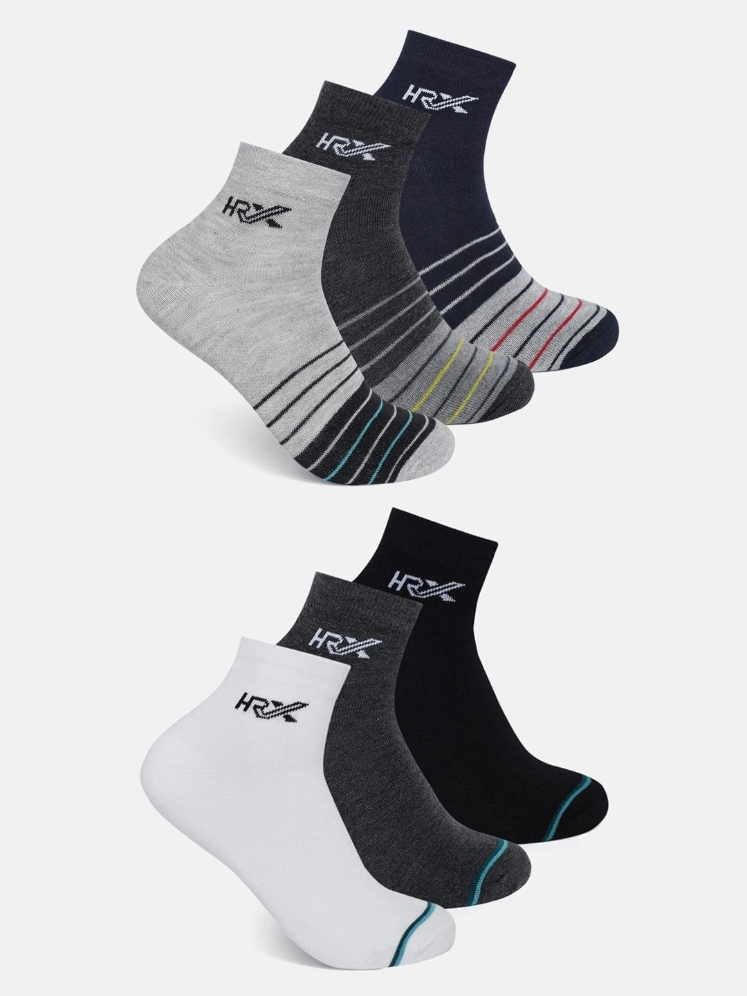 HRX by Hrithik Roshan Men Pack of 6 Cotton Blend Striped Ankle Length Socks