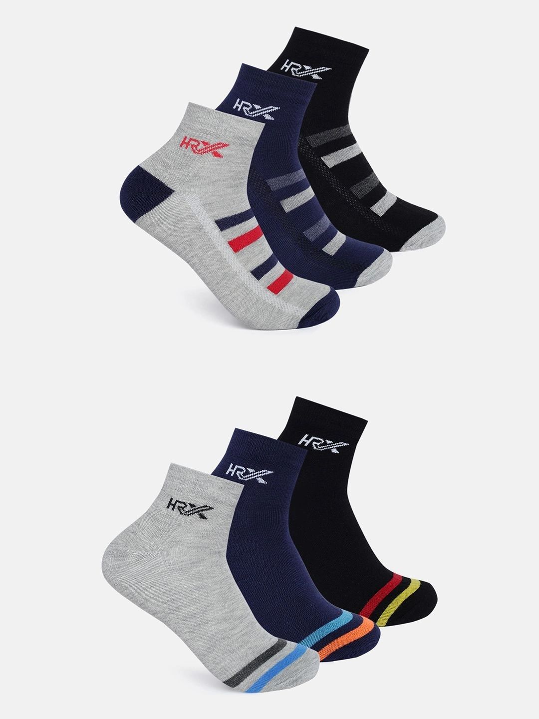 HRX by Hrithik Roshan Men Pack of 6 Cotton Blend Striped Above Ankle Socks