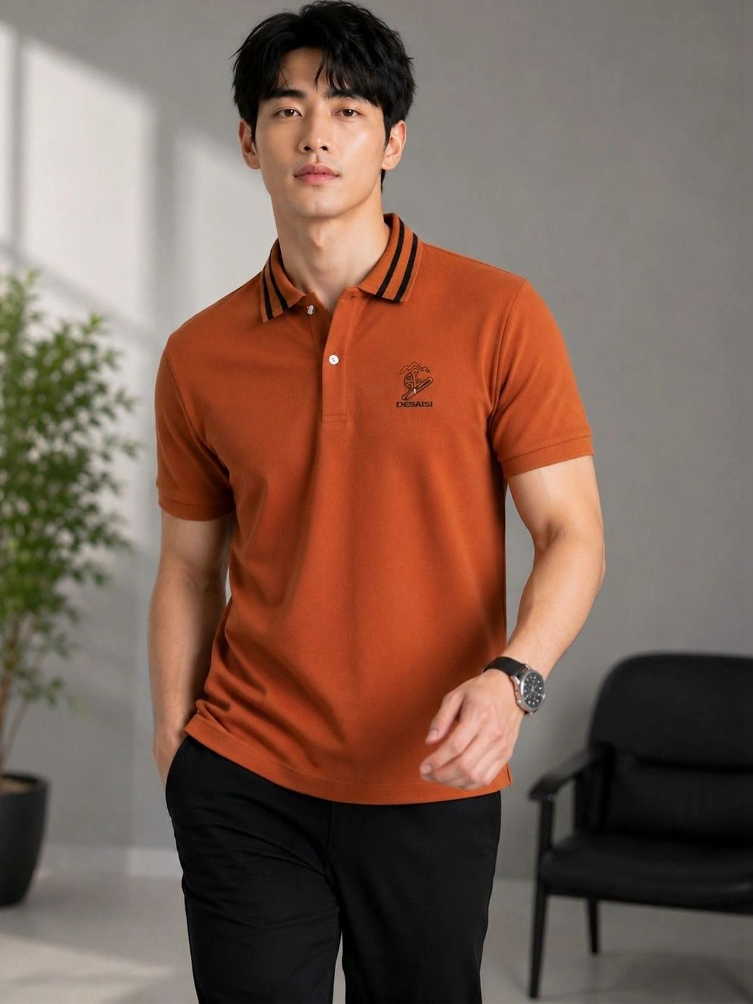 Moda Rapido Men Brand Logo Polo Collar T-shirt