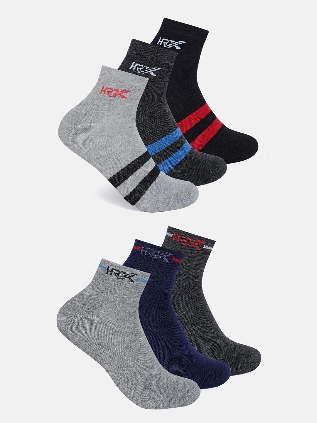 HRX by Hrithik Roshan Men Pack of 6 Cotton Blend Striped Above Ankle Socks