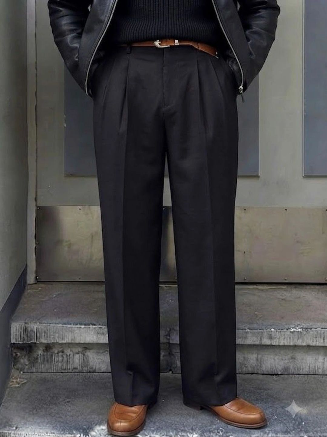 Smart Girls Store Smart Girls Store Men Relaxed Straight Leg Easy Wash Pleated Trousers