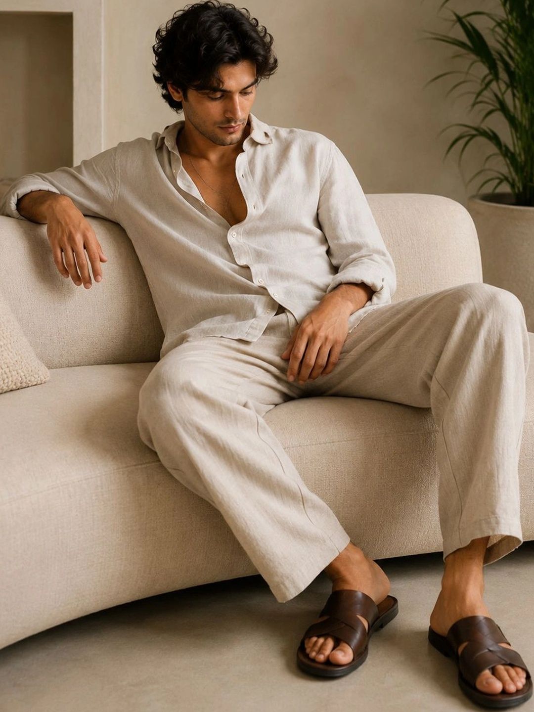 UNITED DENIM UNITED DENIM Men Easy Wash Linen Relaxed Fit Trousers