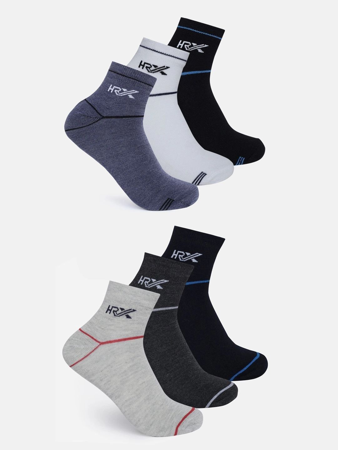 HRX by Hrithik Roshan Men Pack of 6 Cotton Blend Patterned Ankle Length Socks