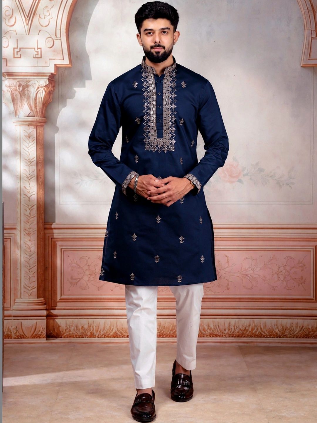 Koshin Men Ethnic Motifs Embroidered Thread Work Kurta