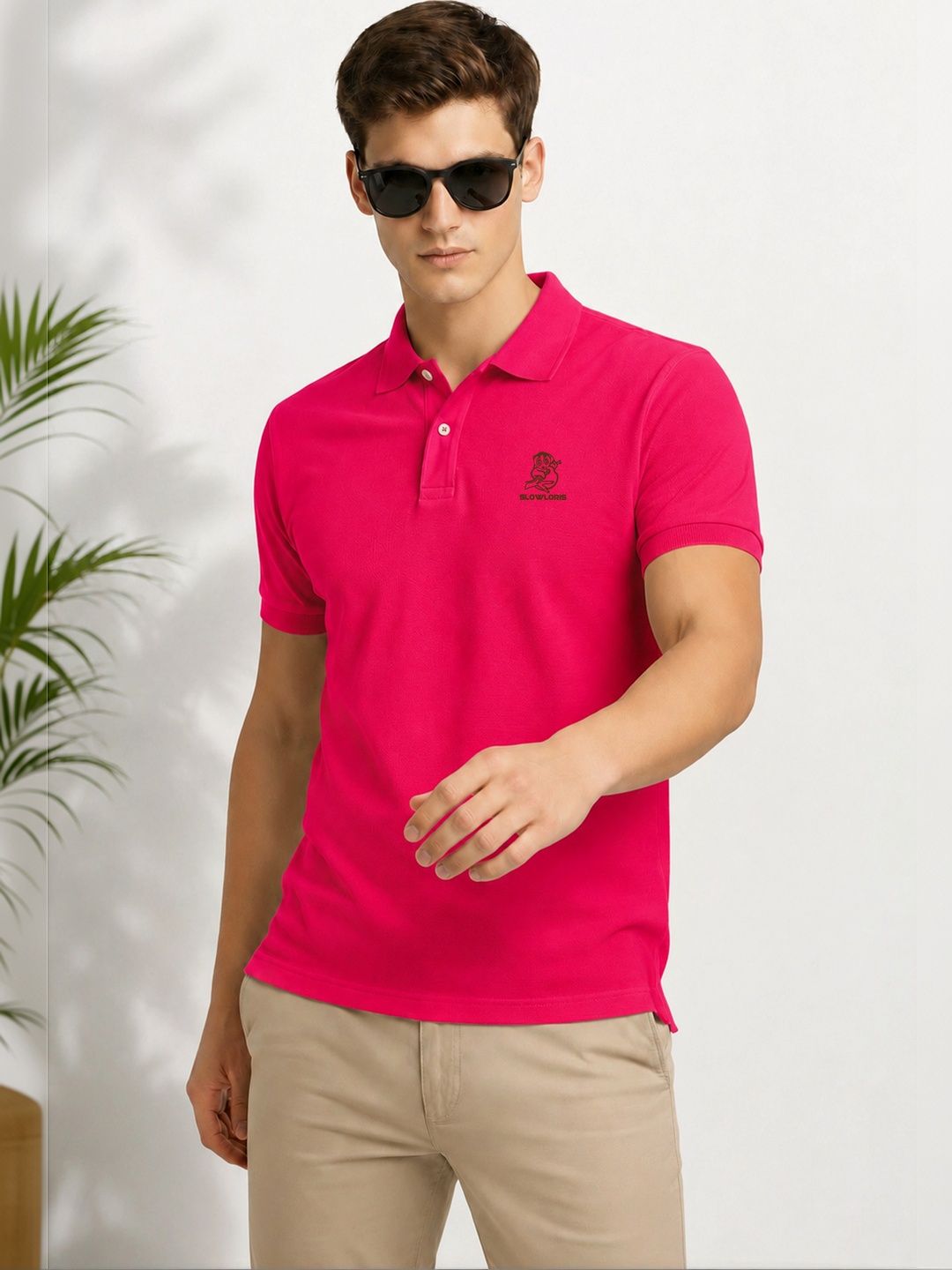 SLOWLORIS Men Brand Logo Polo Collar T-shirt