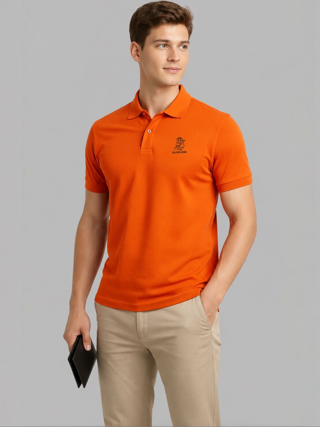 SLOWLORIS Men Brand Logo Polo Collar T-shirt