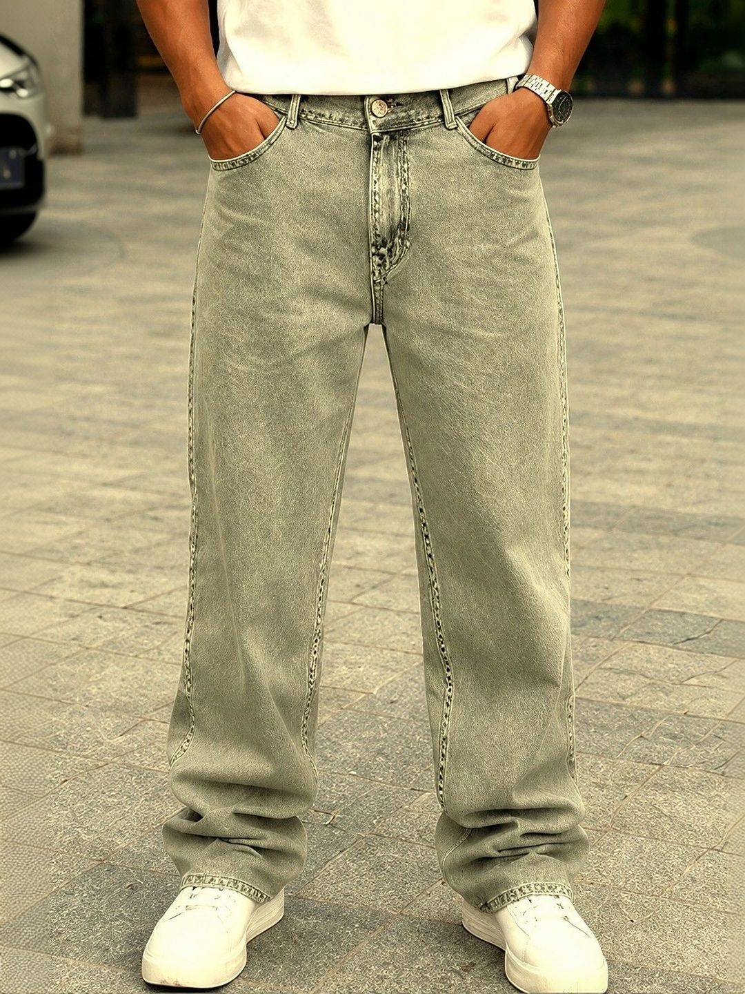 HERE&NOW Men Classic Straight Fit Mid-Rise Stretchable Jeans