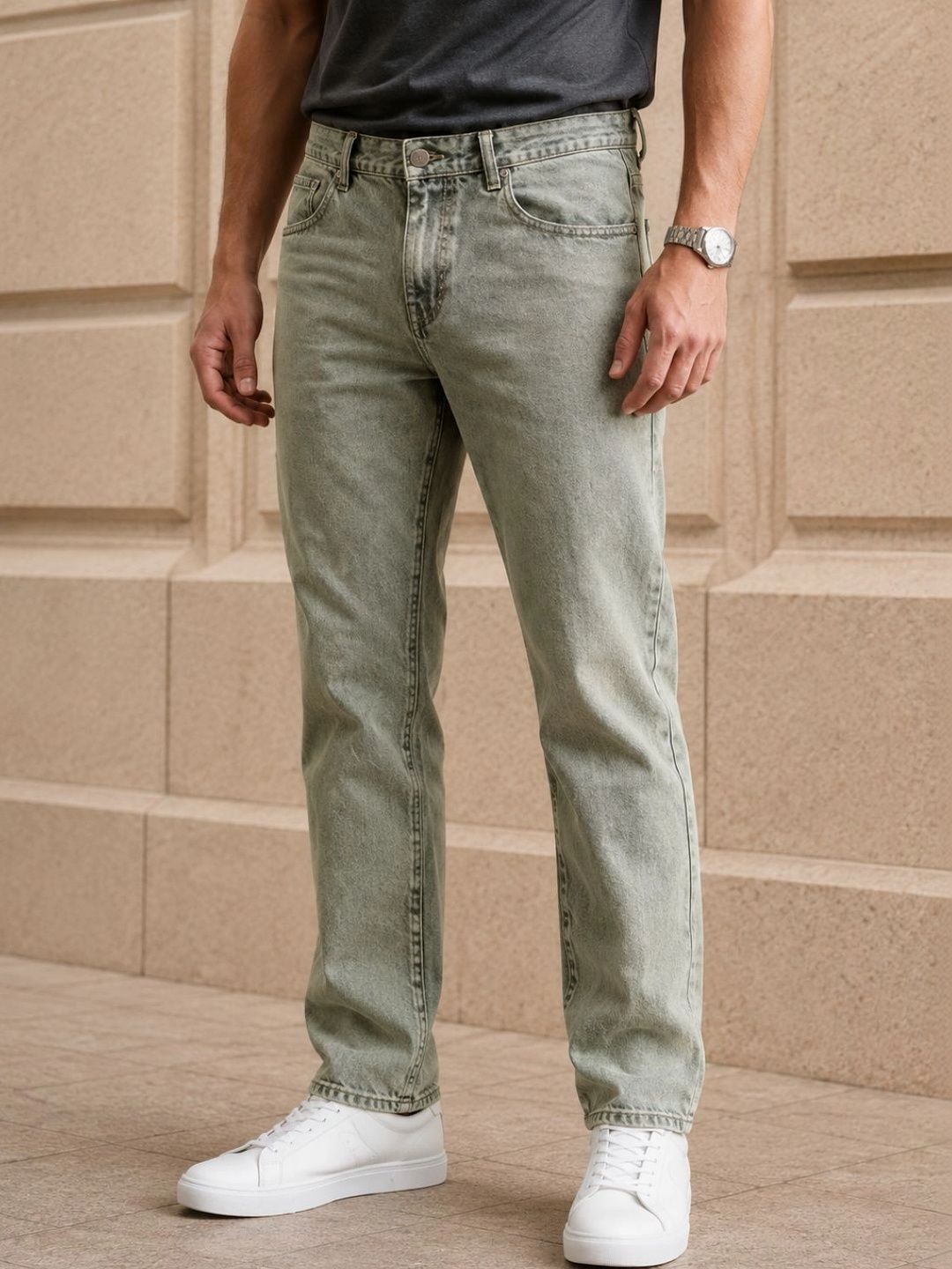 LINARIA Men Classic Straight Fit Mid-Rise Stretchable Jeans