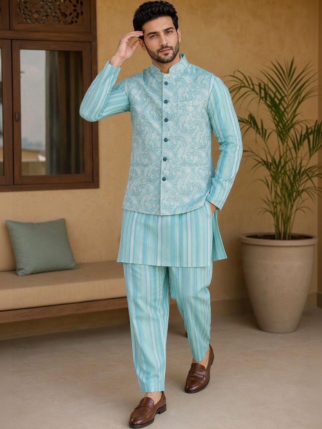 VASTRA BY LARA Printed Mandarin Collar Nehru Jackets