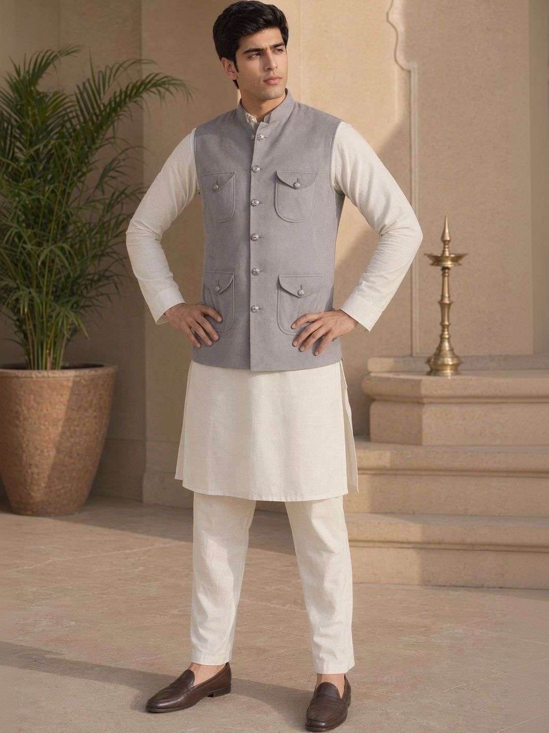 VASTRA BY LARA Suede Woven Nehru Jackets