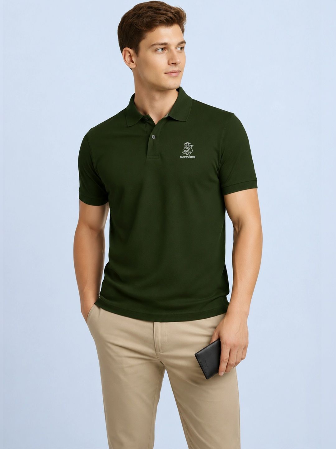 SLOWLORIS Men Brand Logo Polo Collar T-shirt