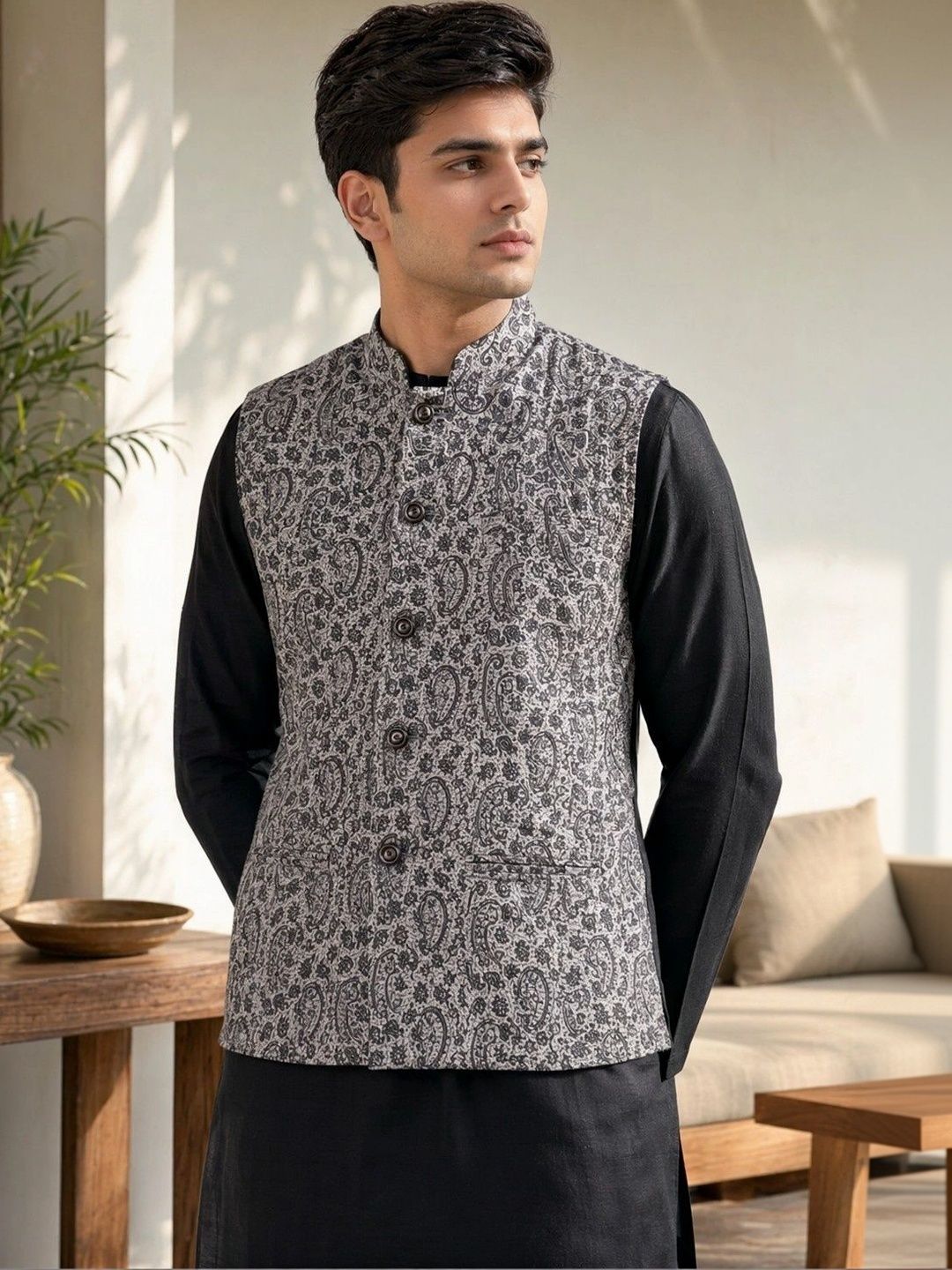 VASTRA BY LARA Printed Mandarin Collar Nehru Jackets