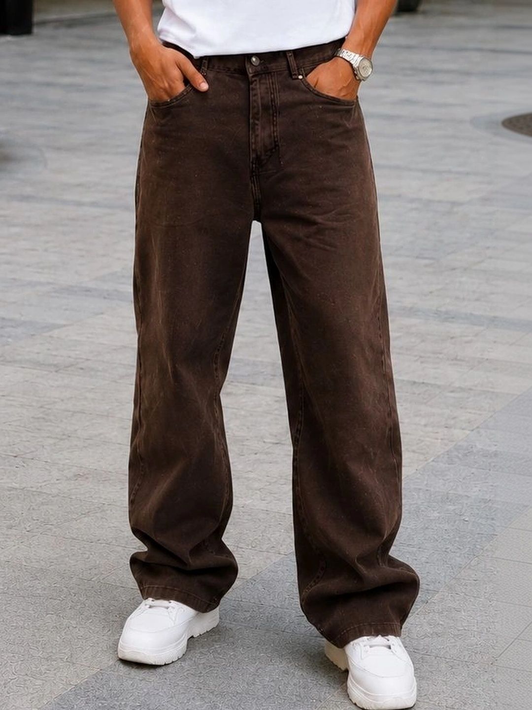 HERE&NOW Men Classic Straight Fit Mid-Rise Stretchable Jeans