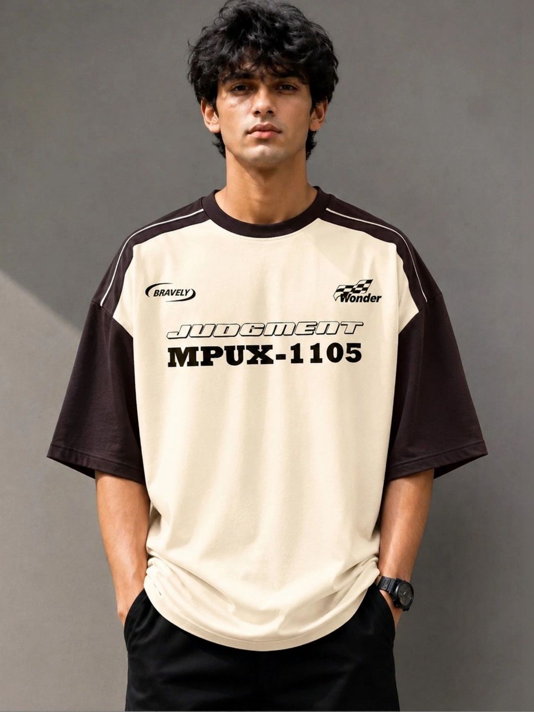 JUMPCUTS Men Typography Colourblocked T-shirt