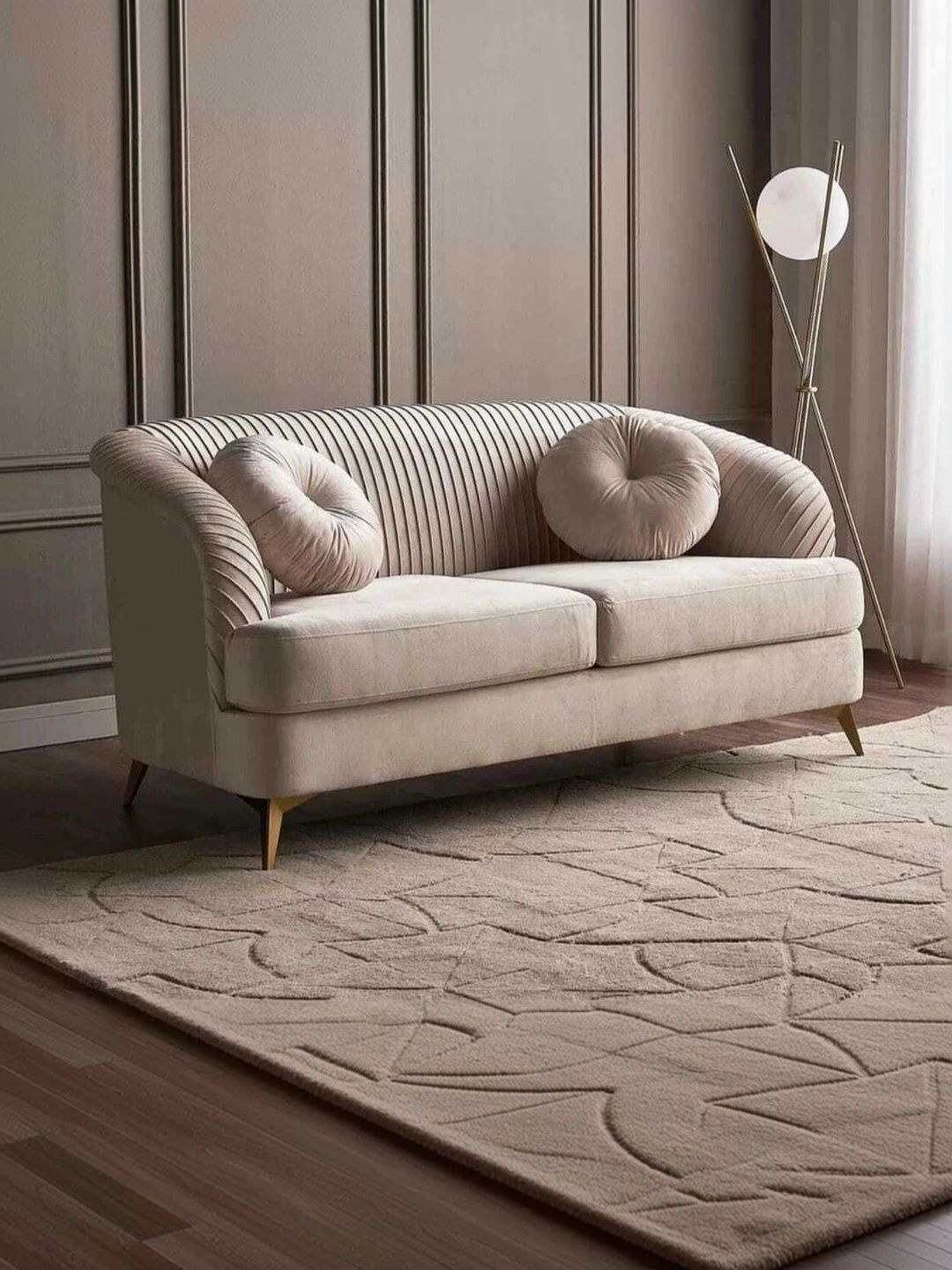INDIAWOODMART INDIAWOODMART Beige 2 Seater Pleated Sofa