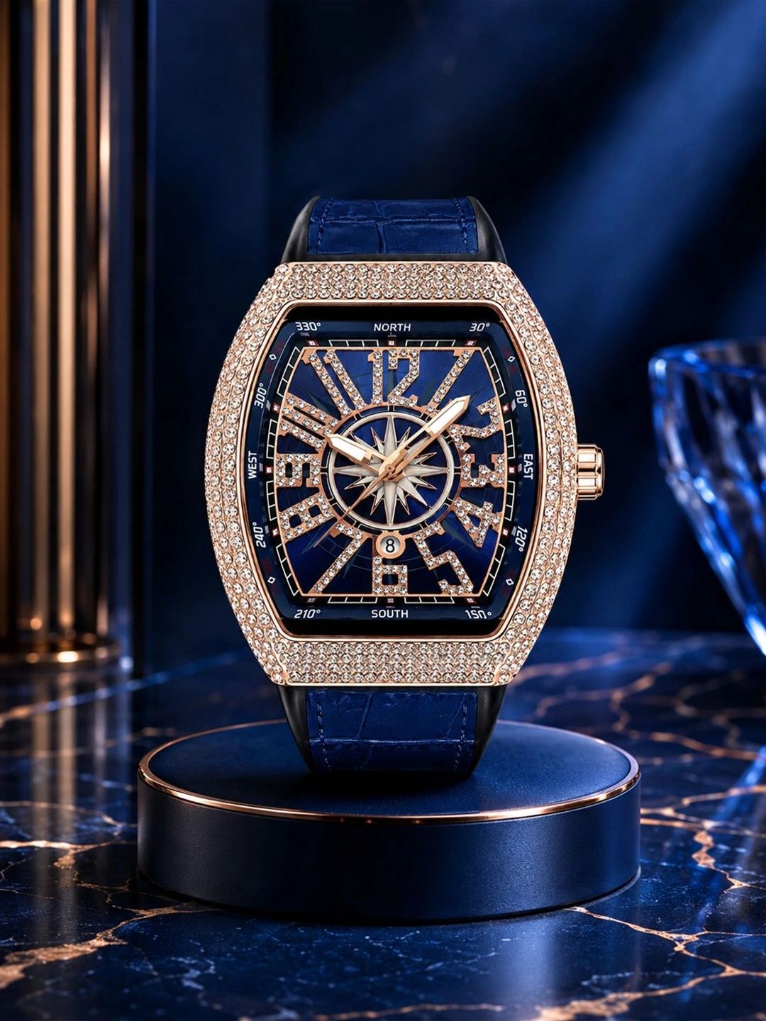 ZIVANCHE ZIVANCHE Unisex Dial & Straps Analogue Chronograph Automatic Motion Powered Watch Luxury Cryst Dmd Rsgold