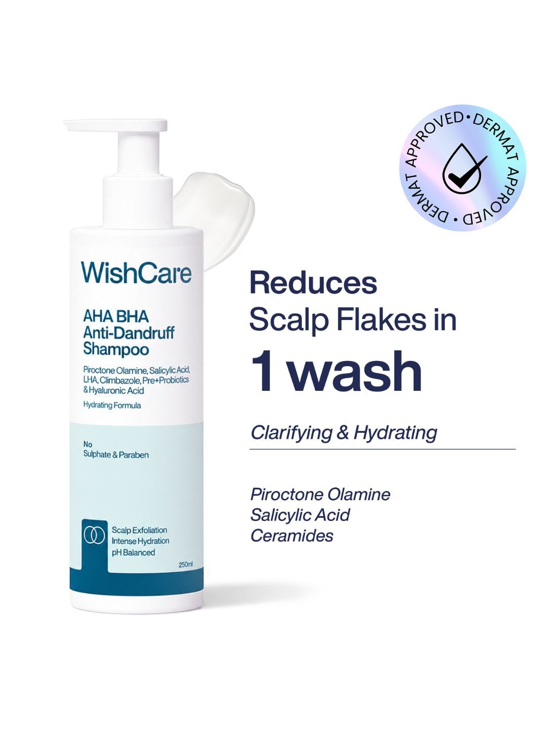 WishCare WishCare AHA BHA Hydrating Anti Dandruff Shampoo with Piroctone Olamine - 250 ML
