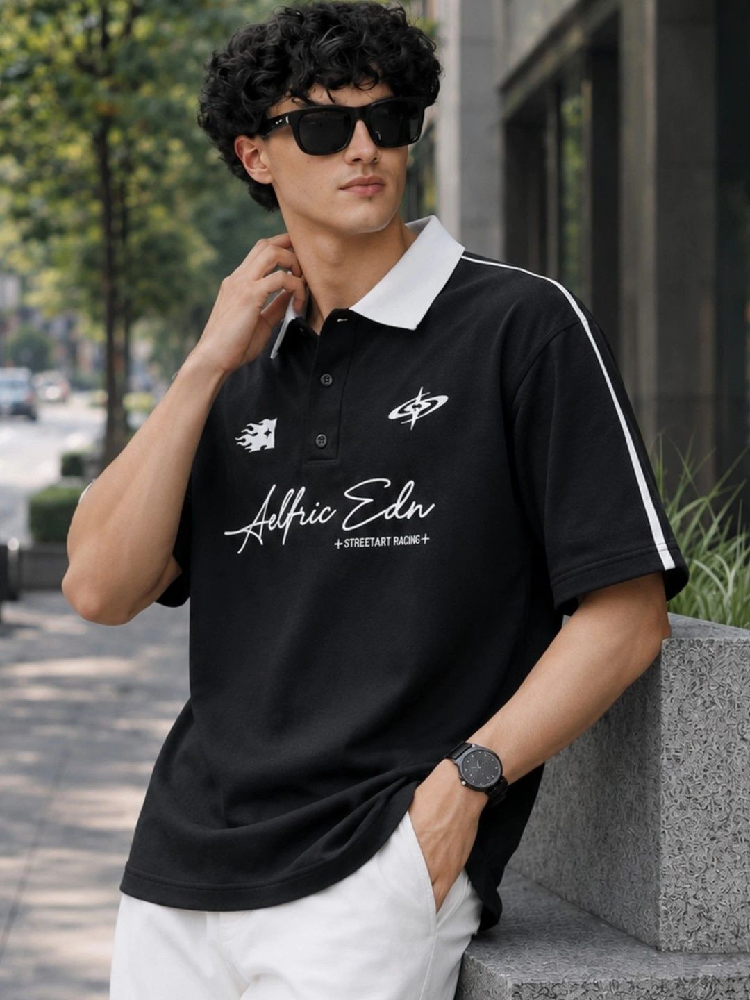 JUMPCUTS Men Typography Printed Polo Collar T-shirt