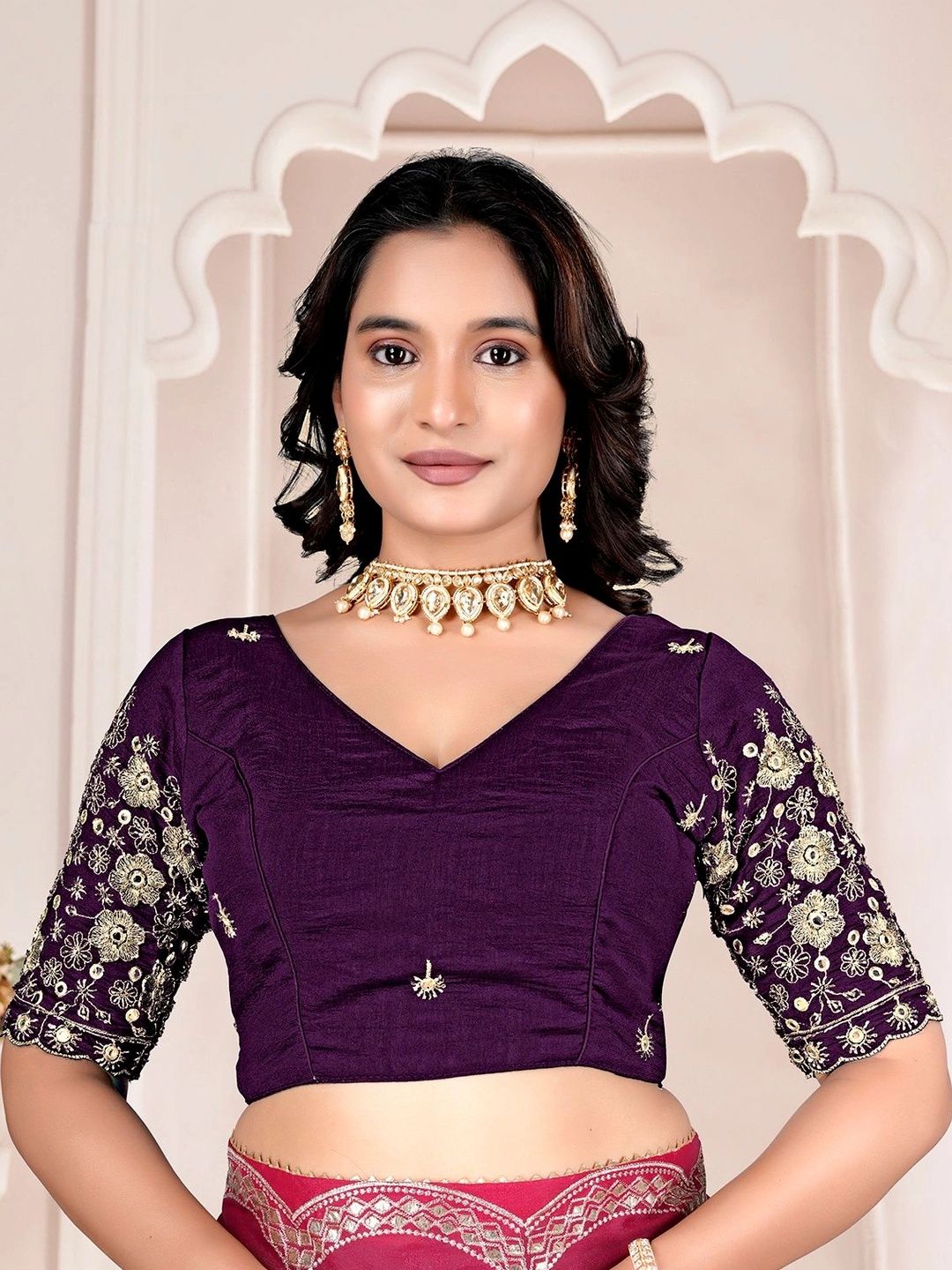 HERE&NOW HERE&NOW Silk Blend Embroidered Sequinned Saree Blouse