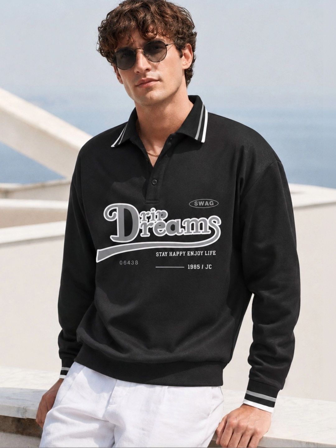 JUMPCUTS Men Typography Printed Polo Collar T-shirt