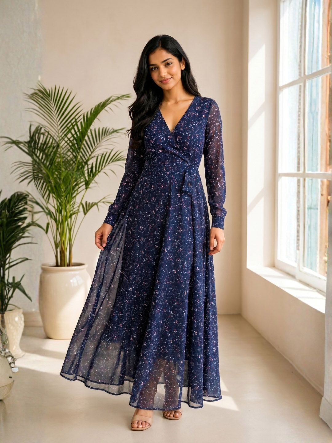 Sarvda Women Printed Sequinned Georgette Anarkali Kurta