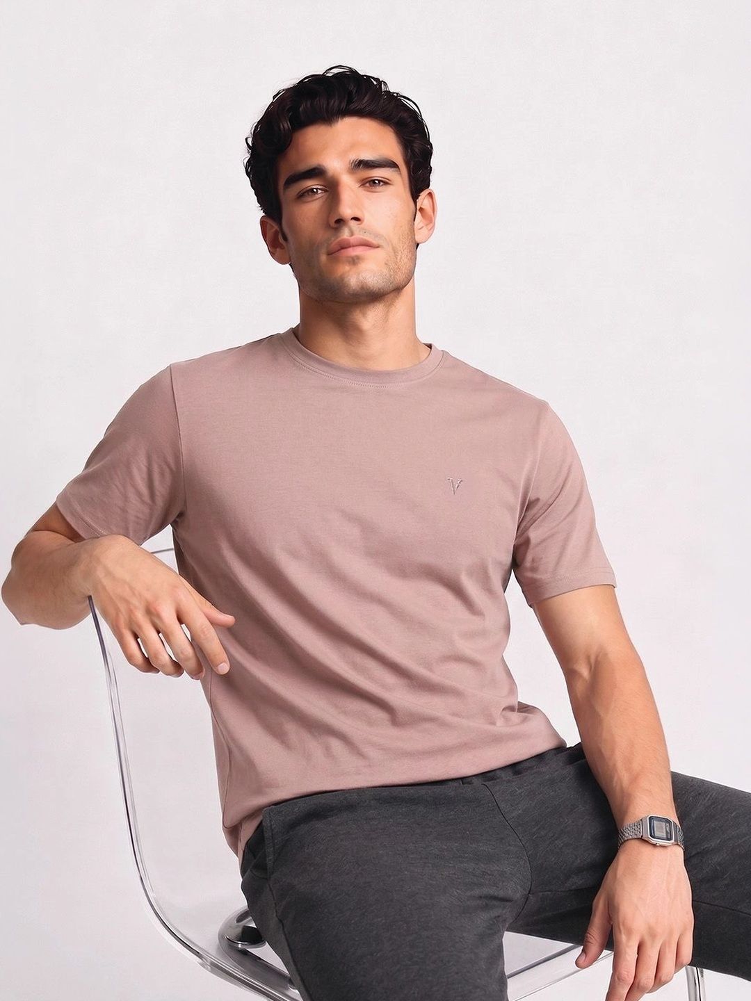 Van Heusen Innerwear Van Heusen Men Cotton Crew Neck Solid Regular Fit Short Sleeves Lounge Tshirt