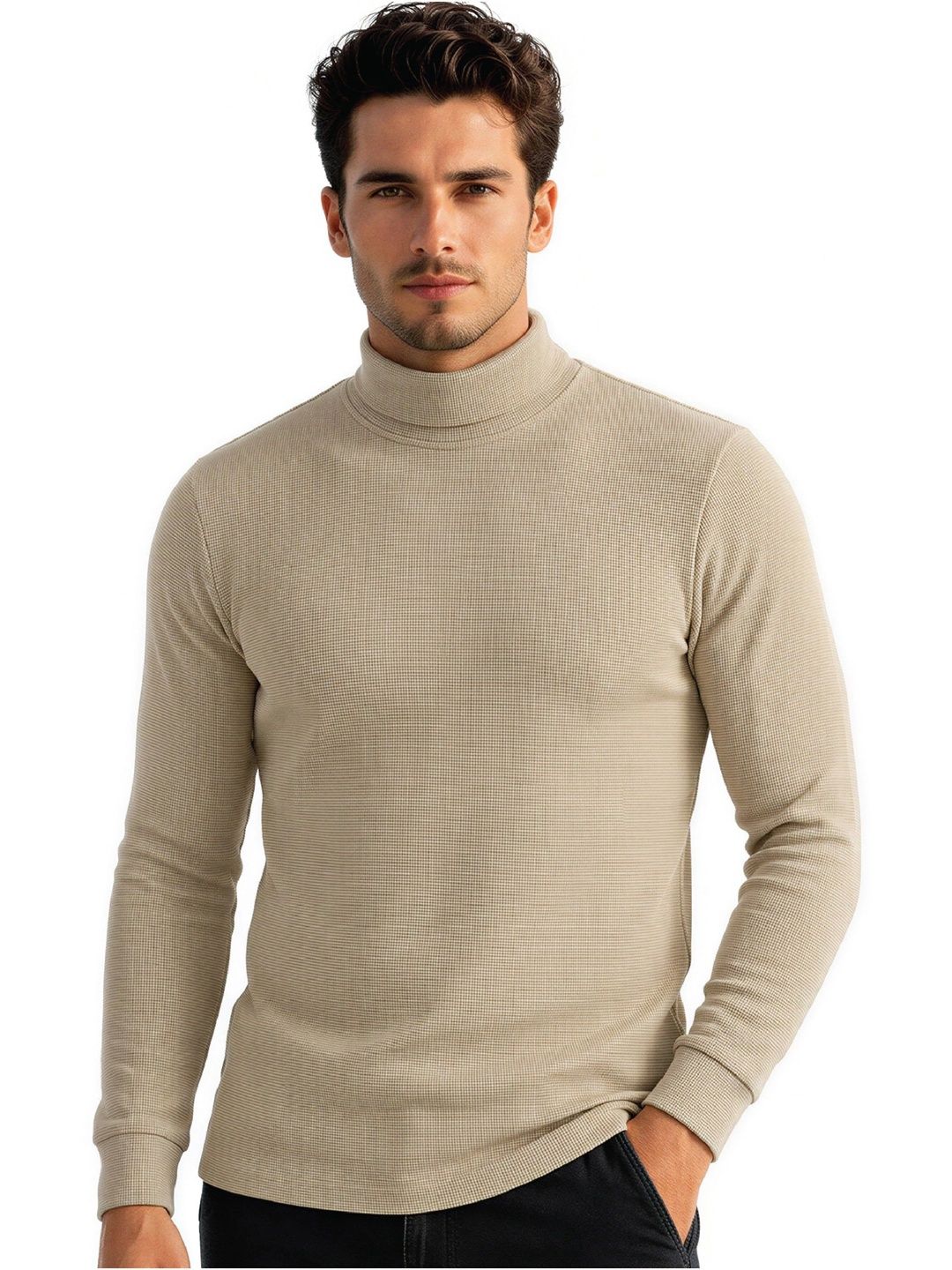 Status Quo Men Textured High Neck T-shirt