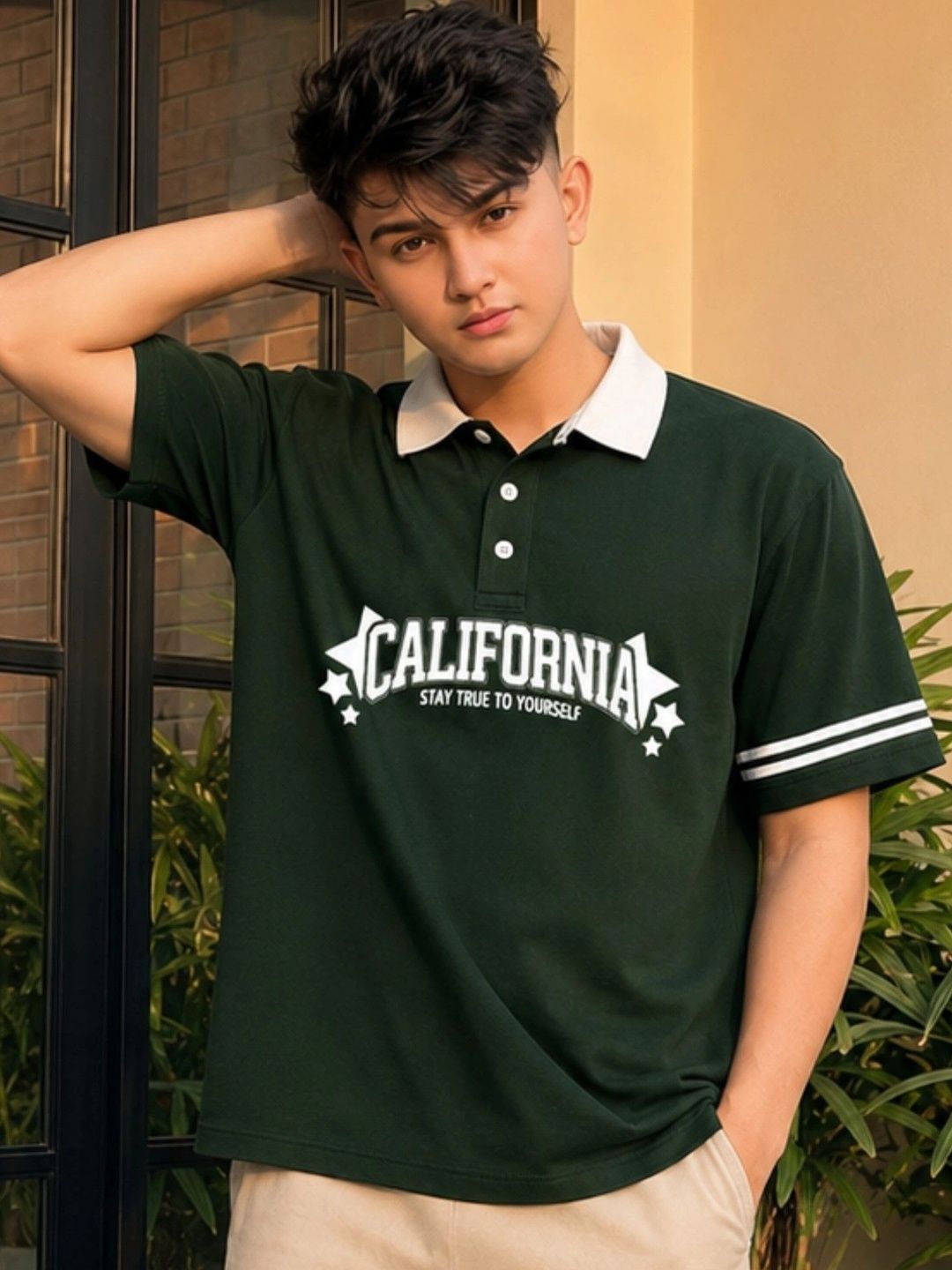 JUMPCUTS Men Typography Printed Polo Collar T-shirt