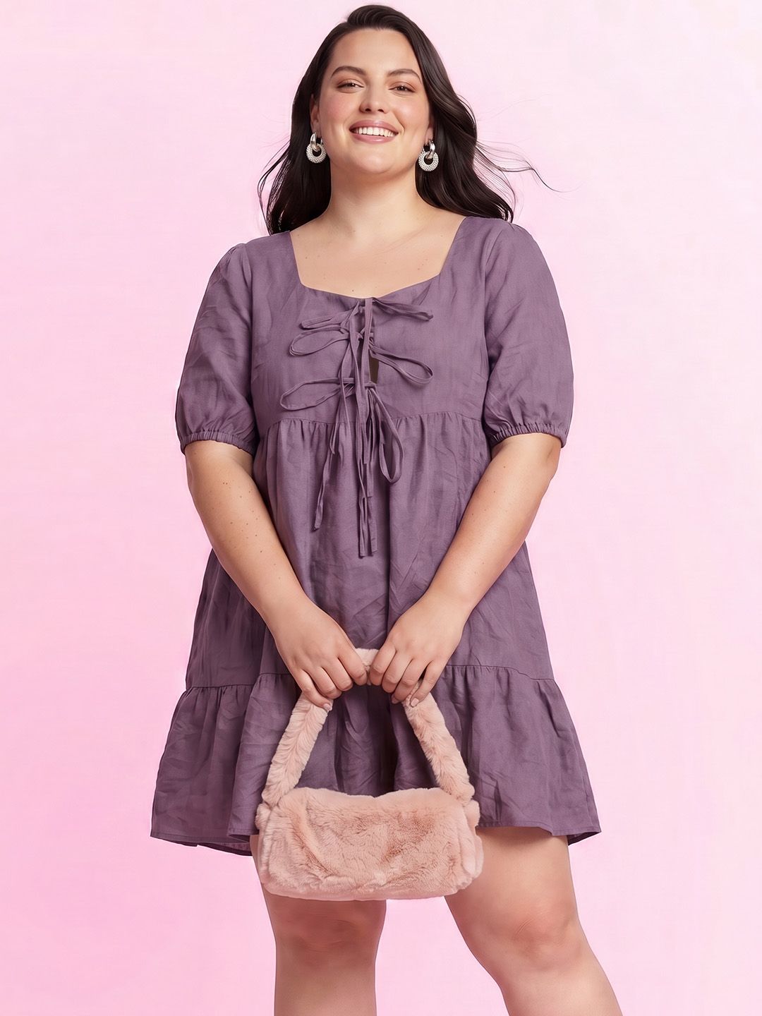 DressBerry Curve Plus Size Puff Sleeve Tiered A-Line Dress