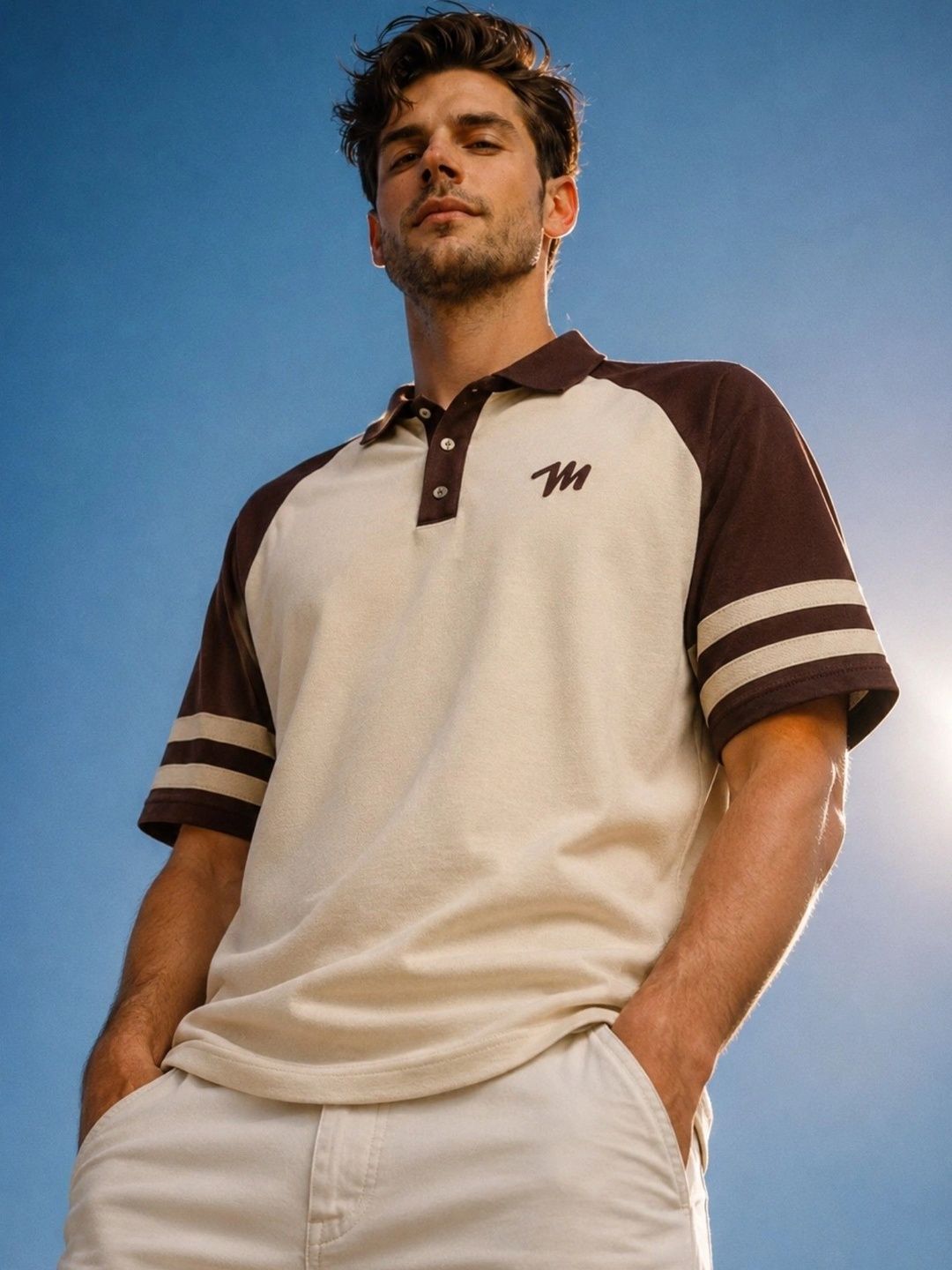 JUMPCUTS Men Brand Logo Colourblocked Polo Collar T-shirt