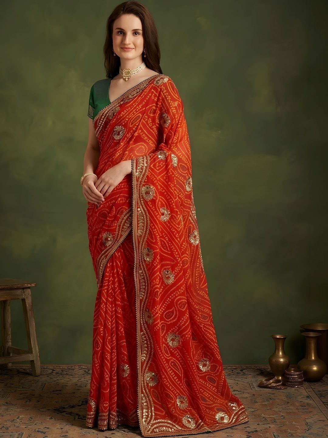 Sangria Bandhani Zari Pure Georgette Saree