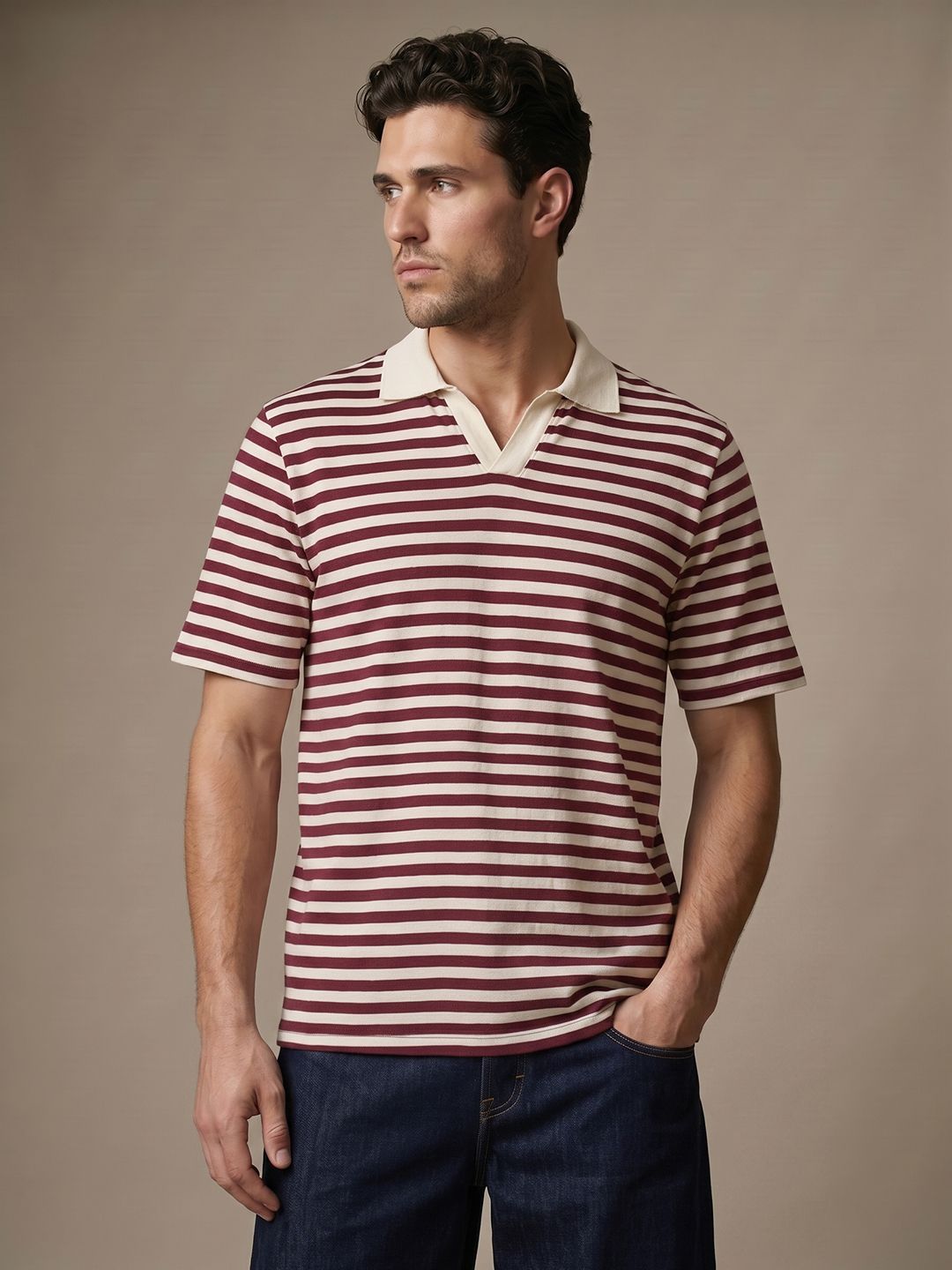 glitchez glitchez Striped Polo Collar T-shirt
