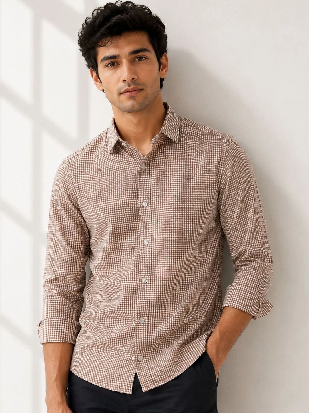 R.Code by The Roadster Life Co. Men Standard Slim Fit Gingham Checks Checked Casual Shirt