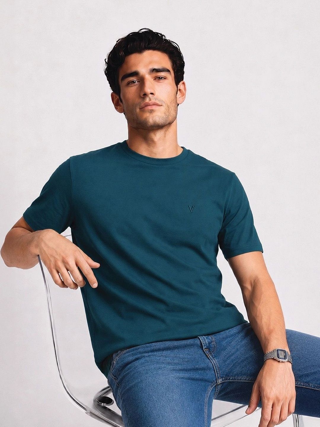 Van Heusen Innerwear Cotton Crew Neck Regular Short Sleeves Soft Breathable Lounge Tshirt