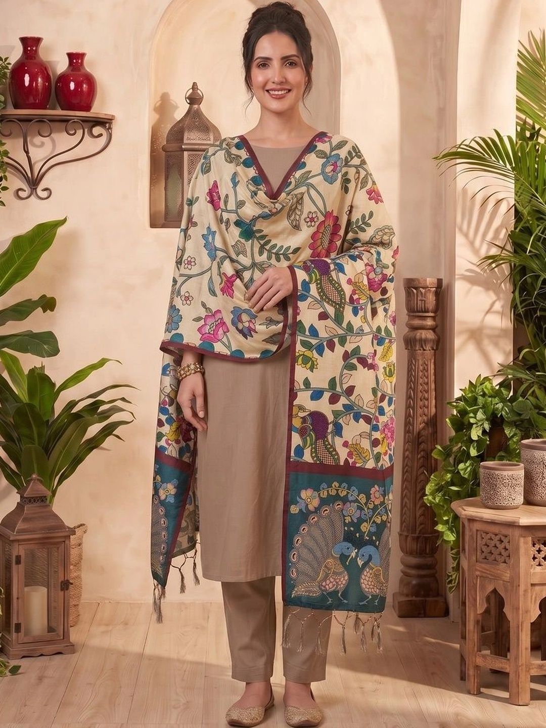 LUMIN KNOT Ethnic Motifs Printed Kalamkari Dupatta