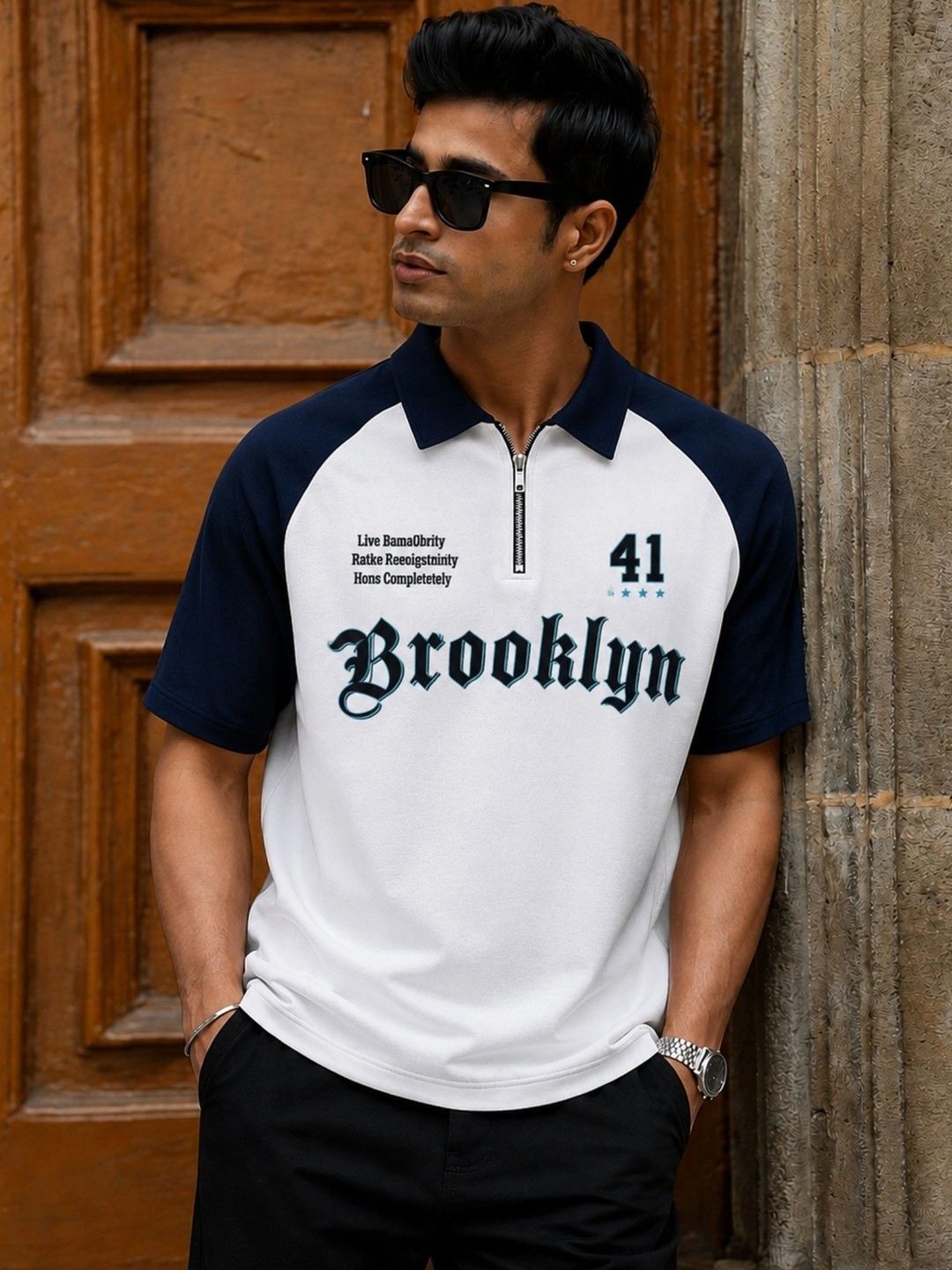 JUMPCUTS Men Typography Printed Polo Collar T-shirt