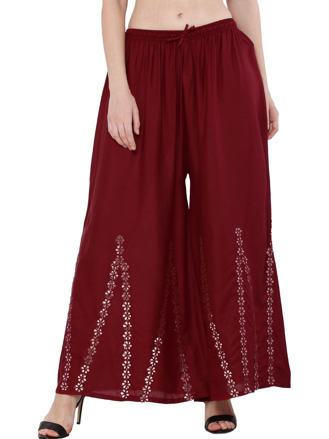 SMASUM Women 2 Embroidered Knitted Ethnic Palazzos