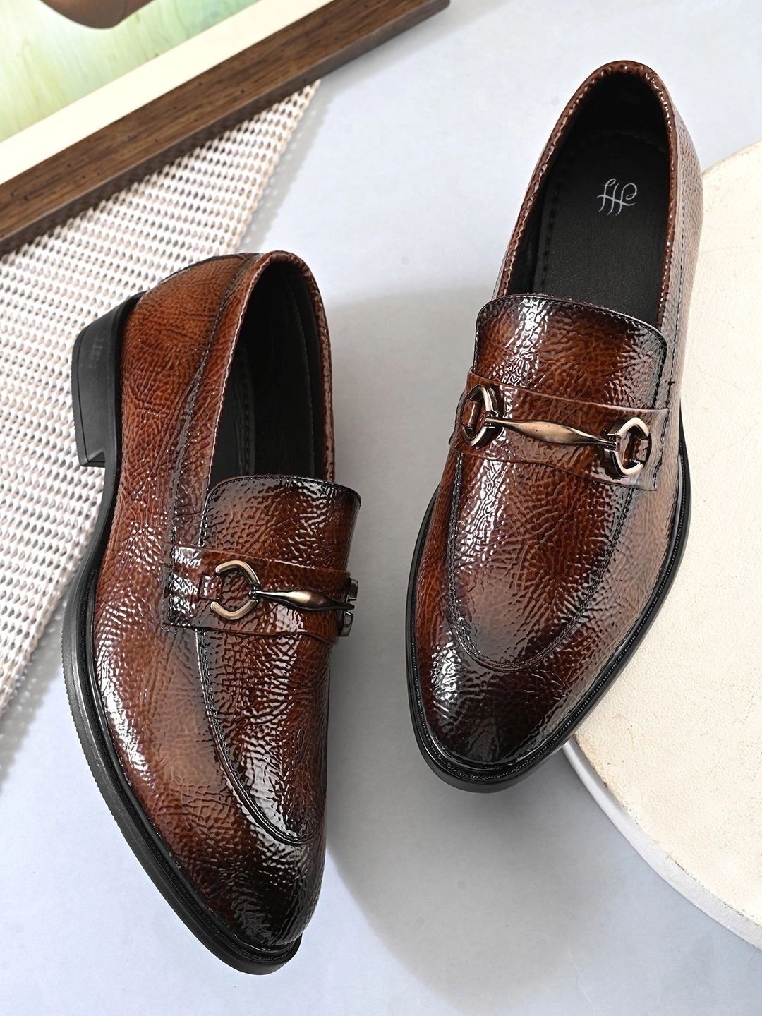 House of Pataudi Men Round Toe Slip-On Loafers Formal Shoes