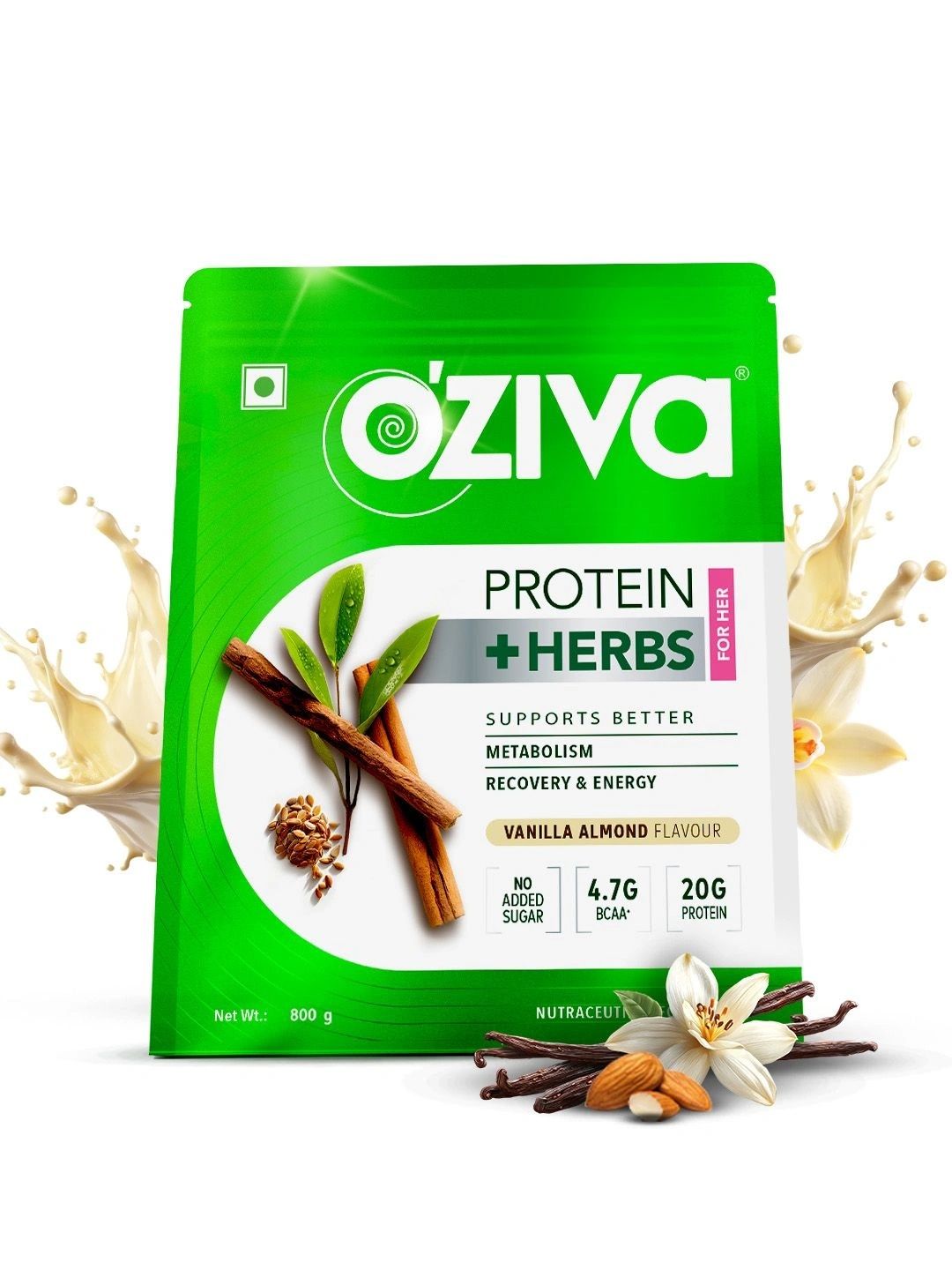 OZiva Women Protein & Herbs for Weight Management (453 g, Vanilla almond)