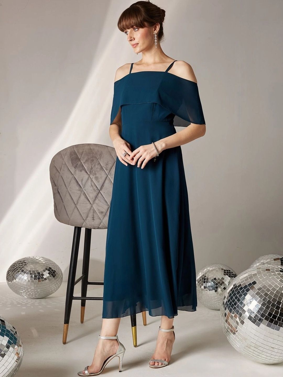 Miss Chase Off-Shoulder Georgette Fit & Flare Midi Dress
