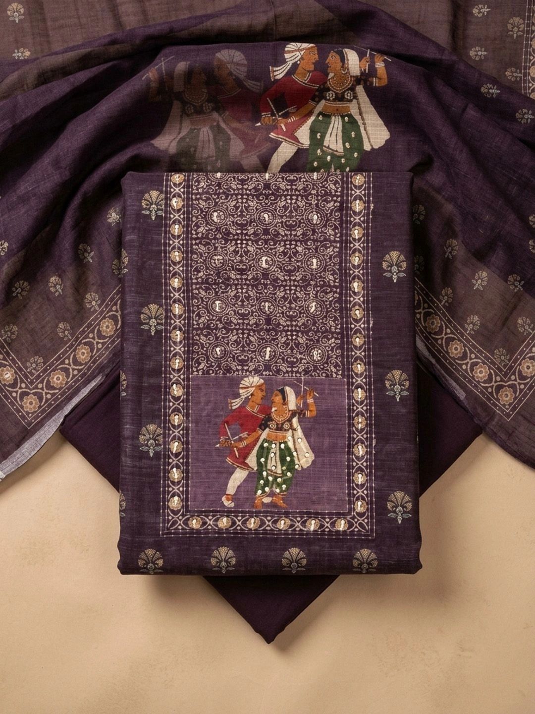 Meena Bazaar Printed Art Silk Unstitched Dress Material