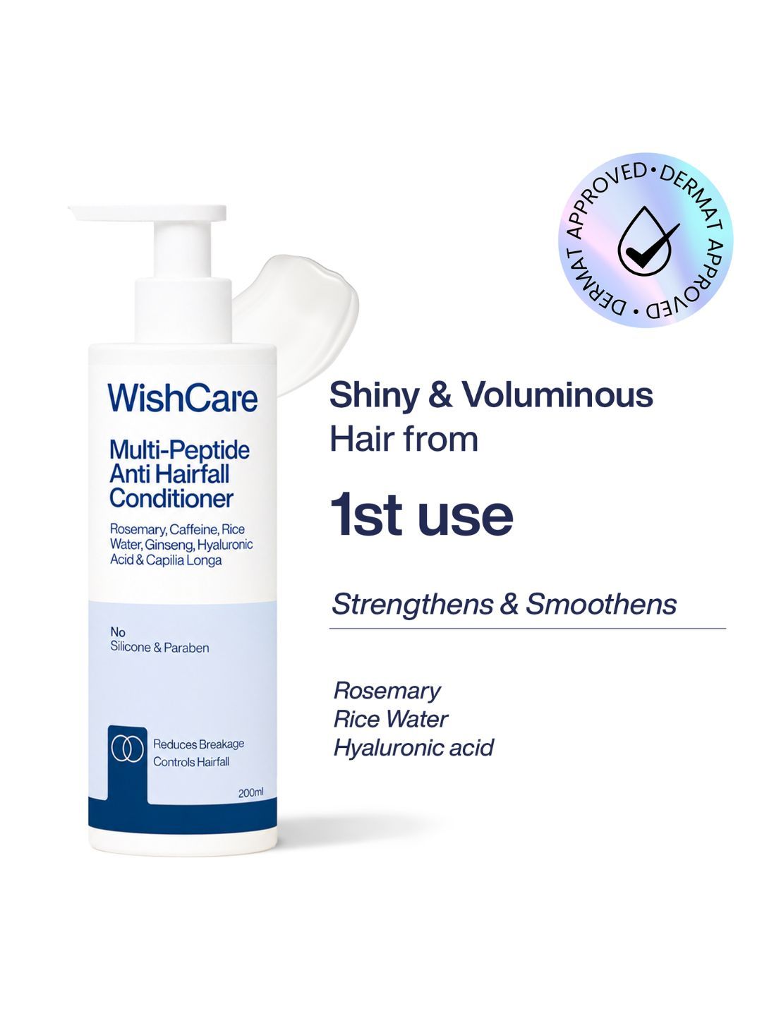 WishCare Anti - Hairfall Multi Peptide Rice Water Conditioner for Dry & Frizzy Hair- 200ml